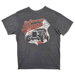 The Greasy Spoon Diner Hot Rod Graphic Shirt Heather Mens L Western Cowboy Rodeo
